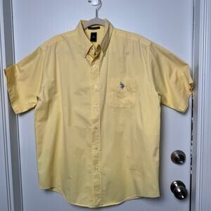 U.S. Polo ASSN. Men Medium Yellow Cotton Solid Pattern Short Sleeve Button Shirt